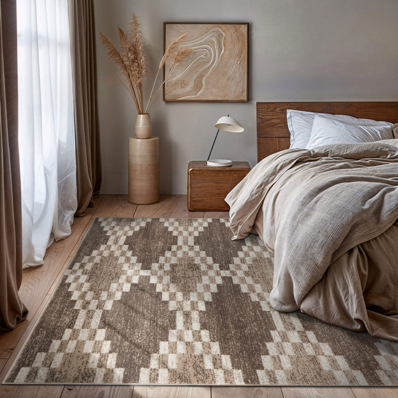Southwestern Beige And Brown Geometric Area Rug, Rectangle 7'10" x 10'