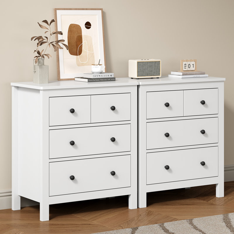 3-Drawer Nightstand, 27" Modern Wood Bedside Table With Storage,Set Of 2, Blanc
