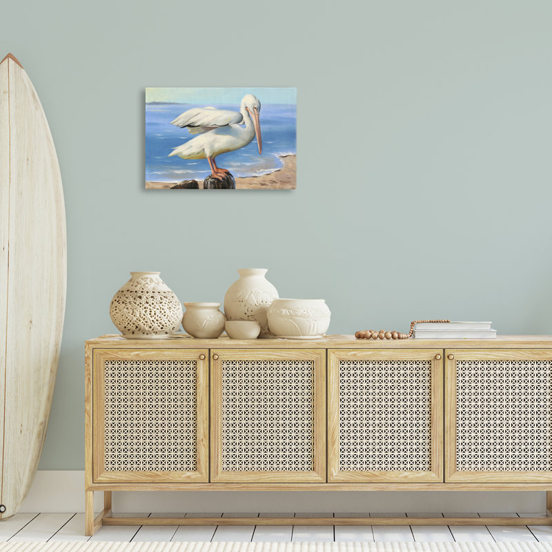 «Beach Scene Pelican» par D. Rust, H 16 po x l 24 po