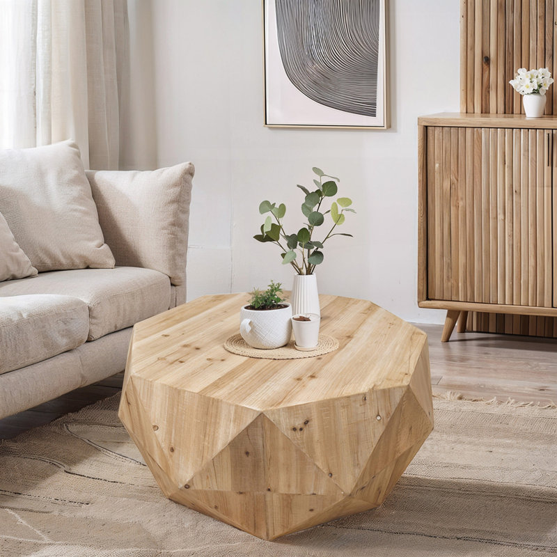 Table basse, table basse ronde, table basse en bois massif, table basse moderne, pour le salon, Naturel, Naturel / naturel