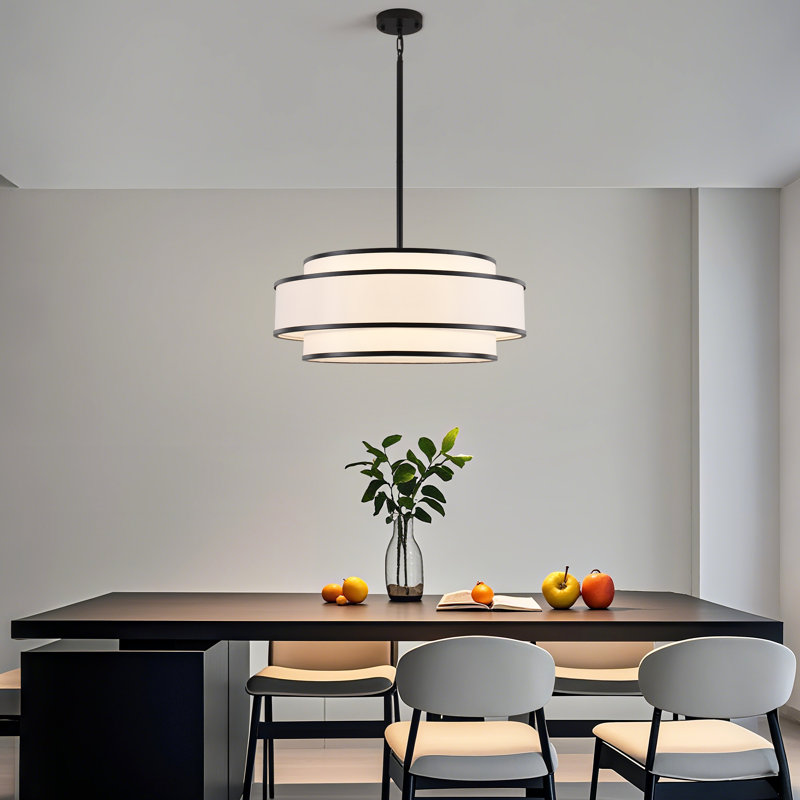 23.78" Modern 5-light Dimmable Drum Chandelier, Matte Black