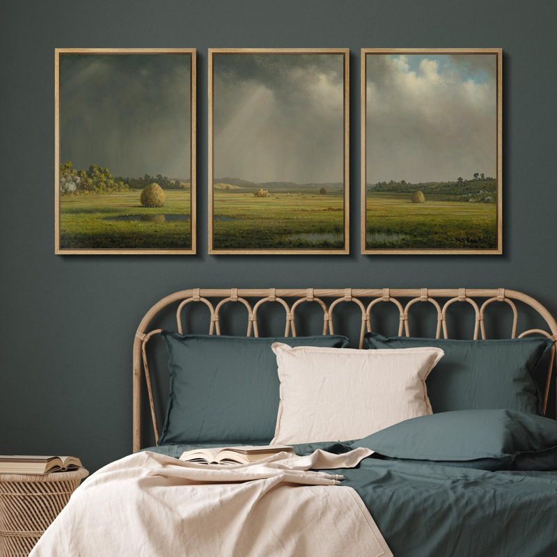 «Golden Hays Fields, Nature, paysage, paysage, rétro, classique, rustique, art décoratif», 3 pièces, Naturel