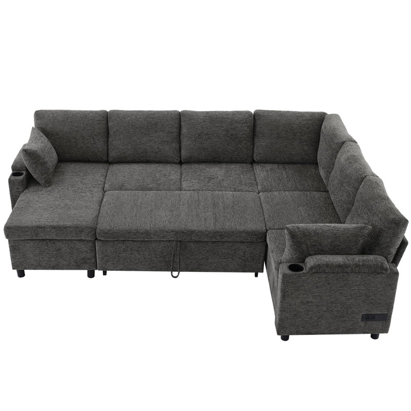 U-shaped Sofa with Ample Storage Space, Gray Chenille