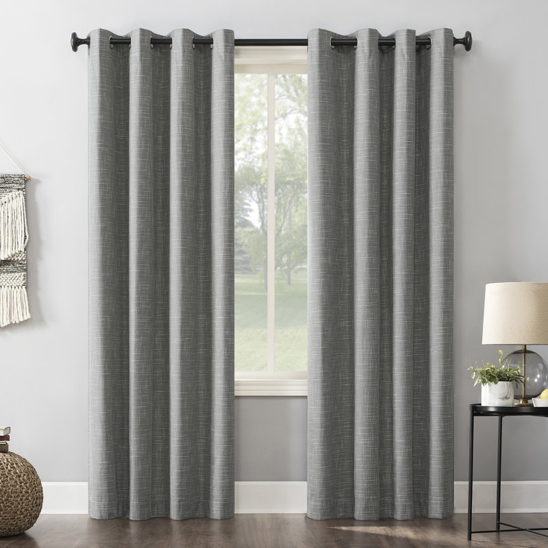 Panneau de rideau 100% occultant avec œillets Burlap Weave, L 52 po x L 63 po, gris