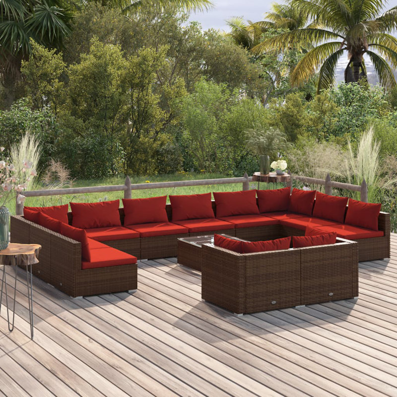 13 Piece Lounge Sofa Seating Group, Cinnamon red, Brown