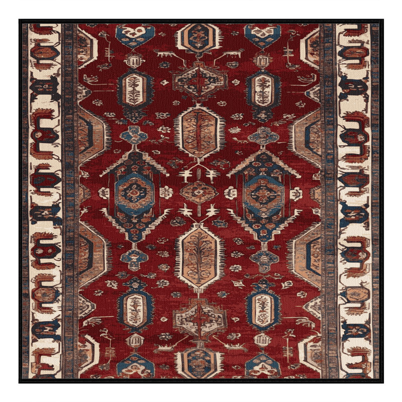 Tapis persan noir lavable à la machine, Carré 7 pi