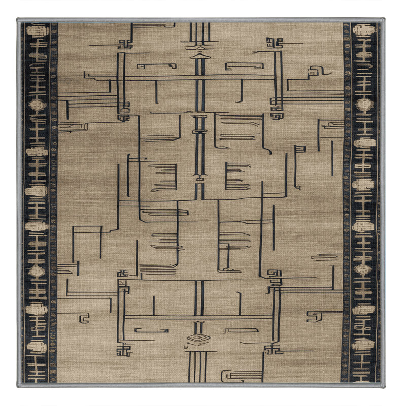 Tapis gris art déco lavable à la machine, Carré 5 pi