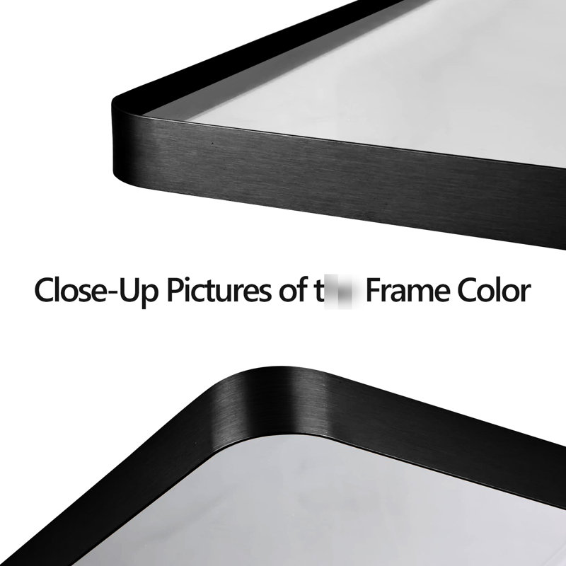 Miroir de salle de bain 40 po x 36 po avec cadre en aluminium noir - verre flotté Hd, rouille, support à barre en Z, protection contre les égratignures, bien protégé