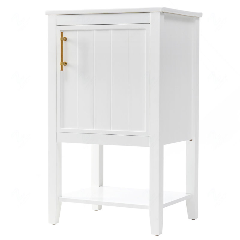 Meuble-lavabo de 20 po avec lavabo, armoire de salle de bain avec porte à fermeture douce, support de rangement et tablette ouverte, blanc