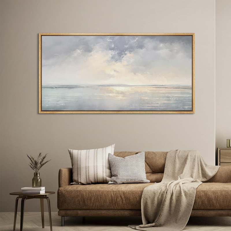 «Coastal Beach Tranquil Shores Serene Coastal Landscape», reproduction sur toile, H 30 po x l 60 po, Naturel