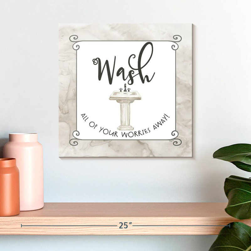 Tergel Bath Humor Worries Away, 16" H x 16" W
