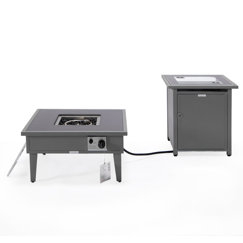 Table de foyer d'extérieur au propane avec couvercle H 20 po x l 26,8 po Walbrooke, gris