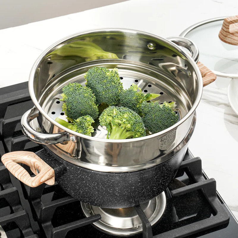 Ensemble de 12 casseroles et poêles 12 pièces, batterie de cuisine antiadhésive, batterie de cuisine à induction en granite, ensemble de cuisine de cuisine antiadhésif non toxique avec casseroles à frire, casseroles, cuiseur à vapeur (sans PFAS, PF