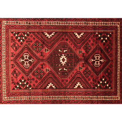 Tapis orange en laine et polyester tissé à la machine Flutura