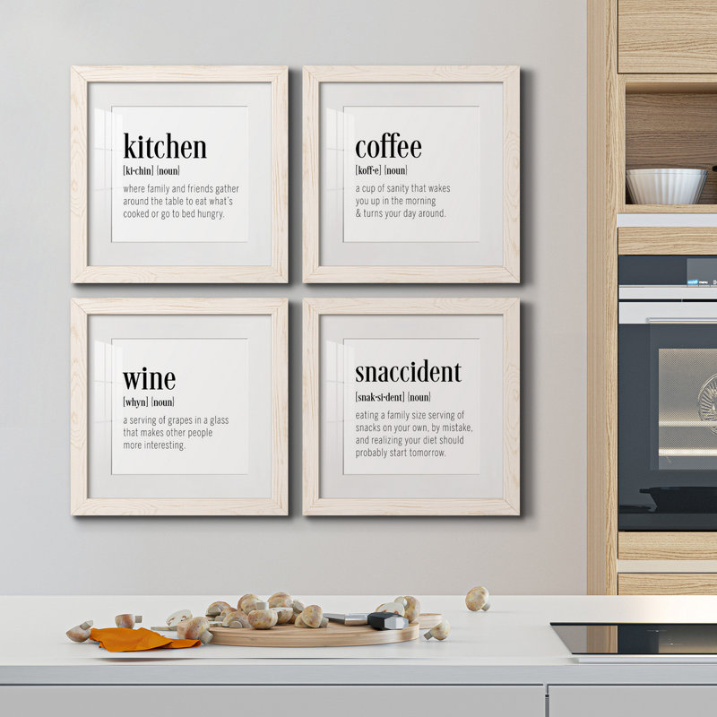 Kitchen Kitchen - ensemble de 4 pièces d'art textuel sur toile, H 40 po x l 40 po x P 1,5 po, Toile blanche encadrée