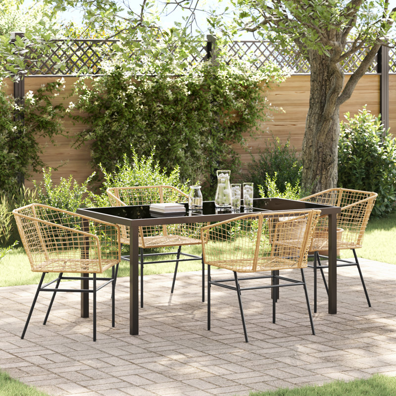 4 - Person Patio Dining Set with, Brown, 73cm H x 160cm W x 73cm D