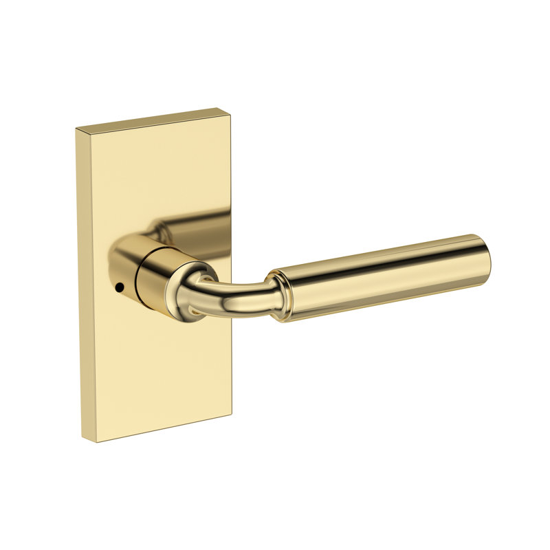 La Conner Privacy Lever with Contemporary 5in Rose in Unlacquered Brass, Unlacquered Brass