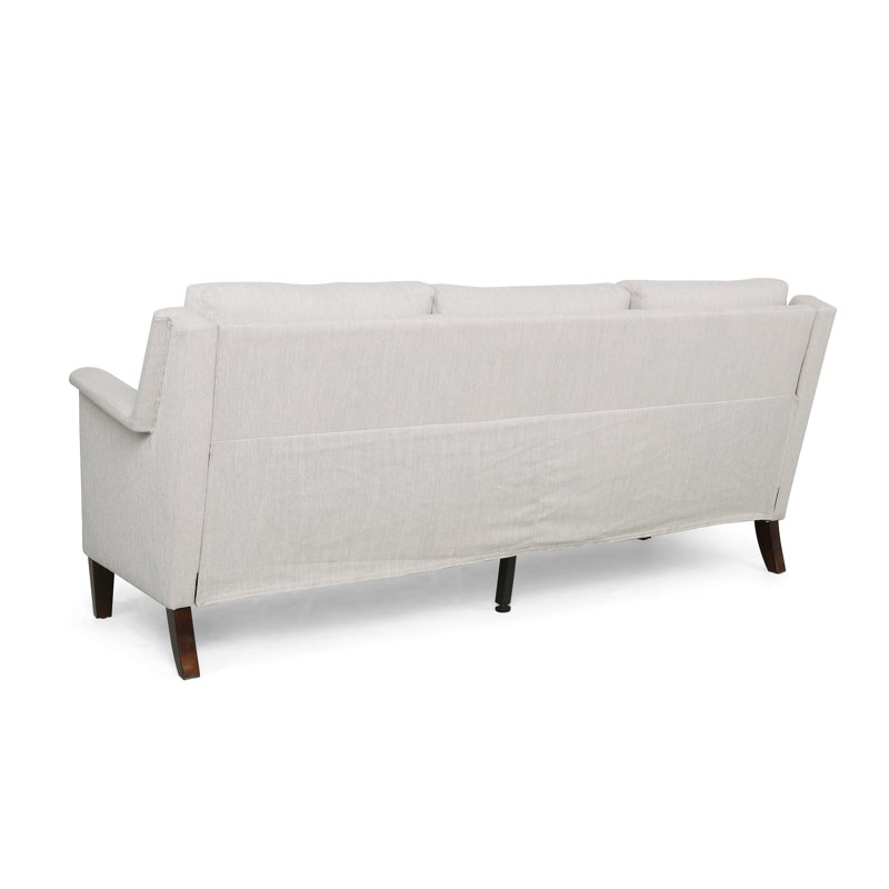 3 - Seat Comfy Rolled Arm Sofa with Birch Wooden Legs, Contemporary Design, Beige
