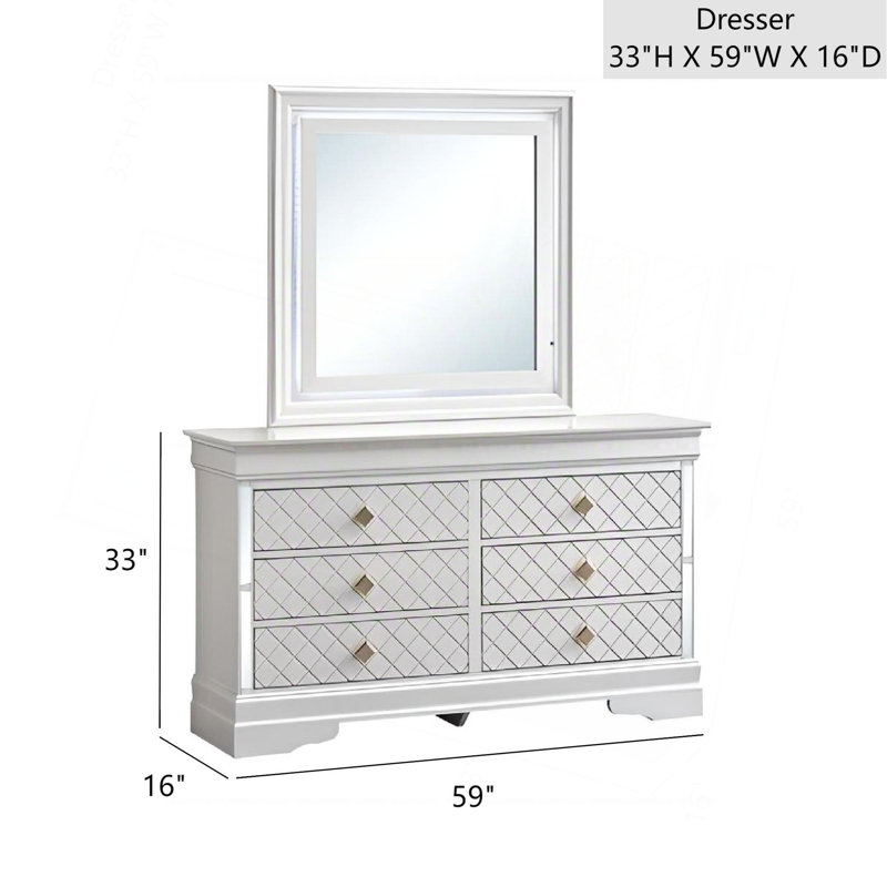 Commode 6 tiroirs avec boutons dorés