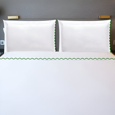 400TC Cotton Small Scallop Embroidery Cotton 4 Piece Sheet Set Fitted Sheet Fits Upto 16" Deep Pocket