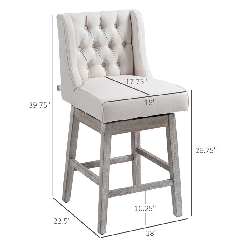 Counter Height Bar Stools Set Of 2, 180 Degree Swivel Barstools, Seat Height Bar Chairs With Solid Wood Footrests And Button Tufted Design