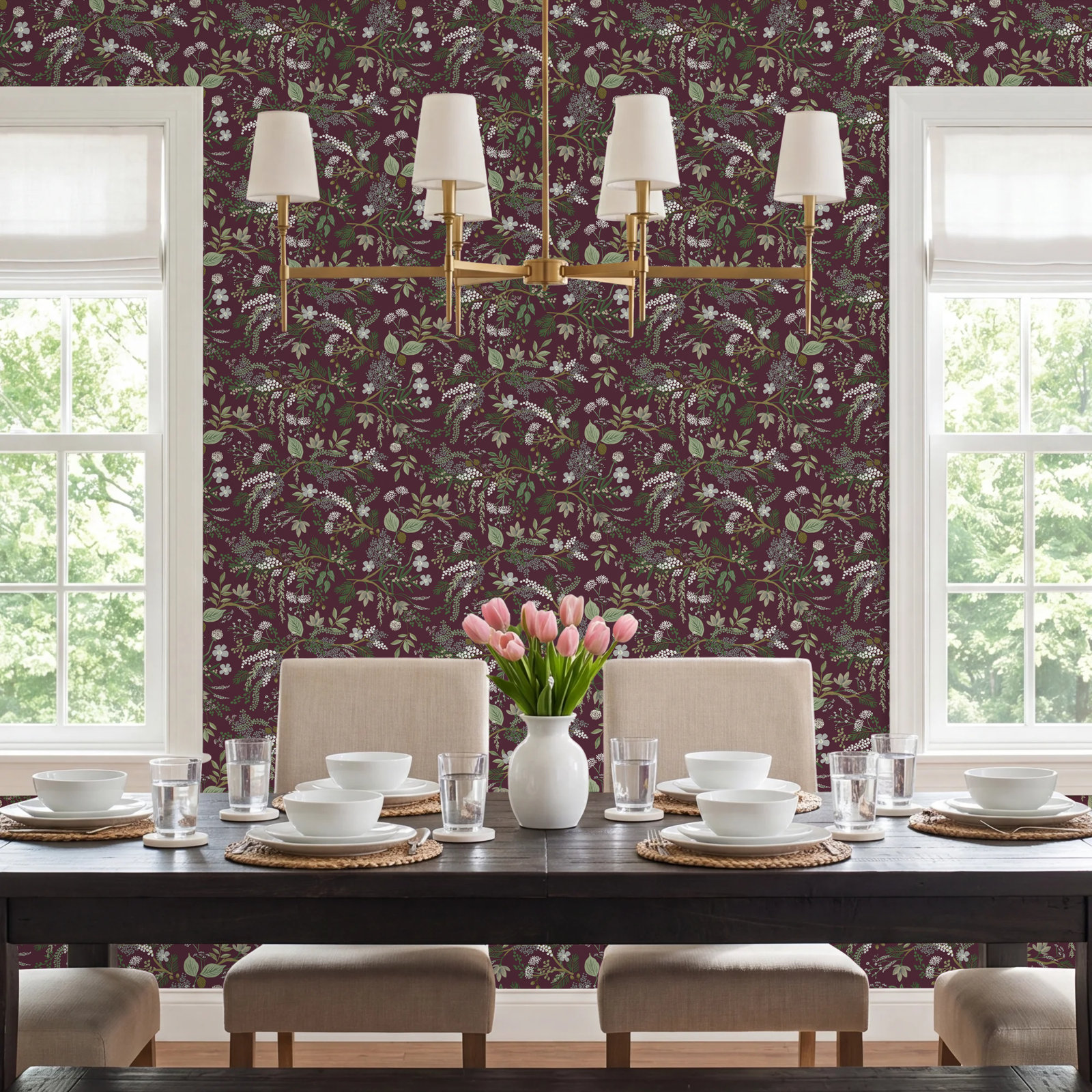 Juniper Forest Wallpaper Roll, Burgundy