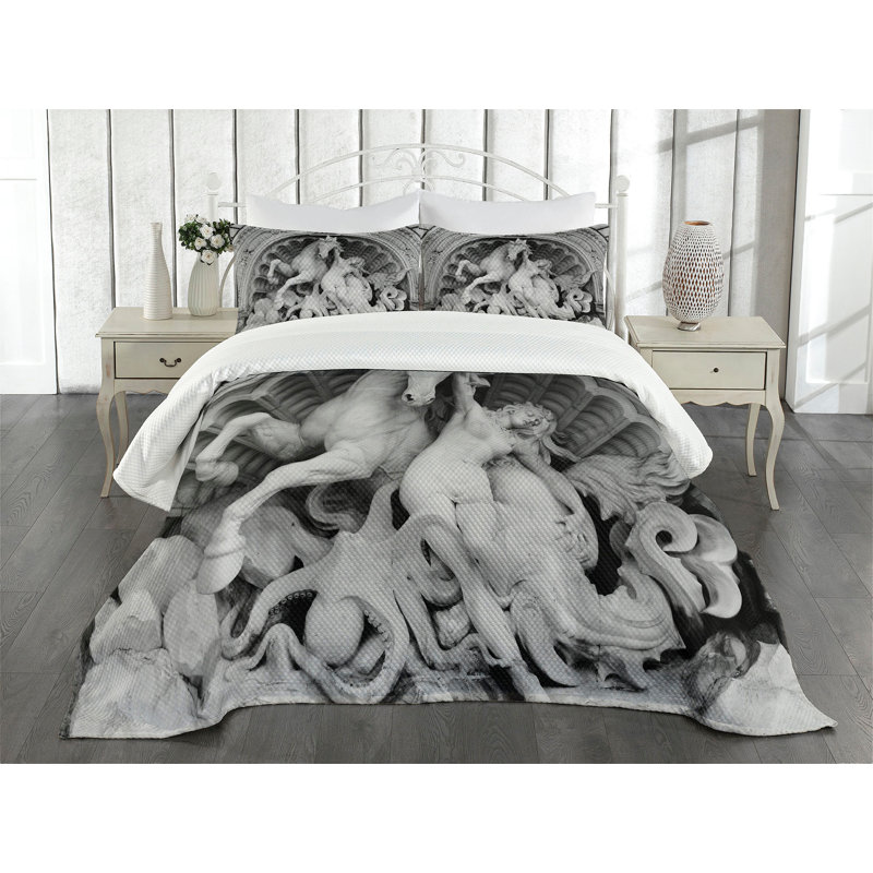 Ambesonne Grey Bedspread, King Bedspread + 2 Standard Shams