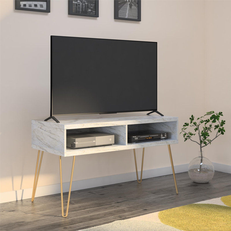 Doimo Unfinished TV Stand for TVs up to 42", White/Gold