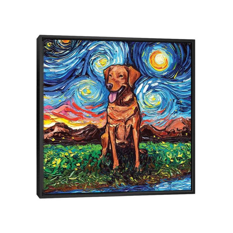 Reproduction d’art, "Fox Red Labrador Night" par aja Trèves, H 26 po x l 26 po x P 1,5 po, Toile avec cadre noir