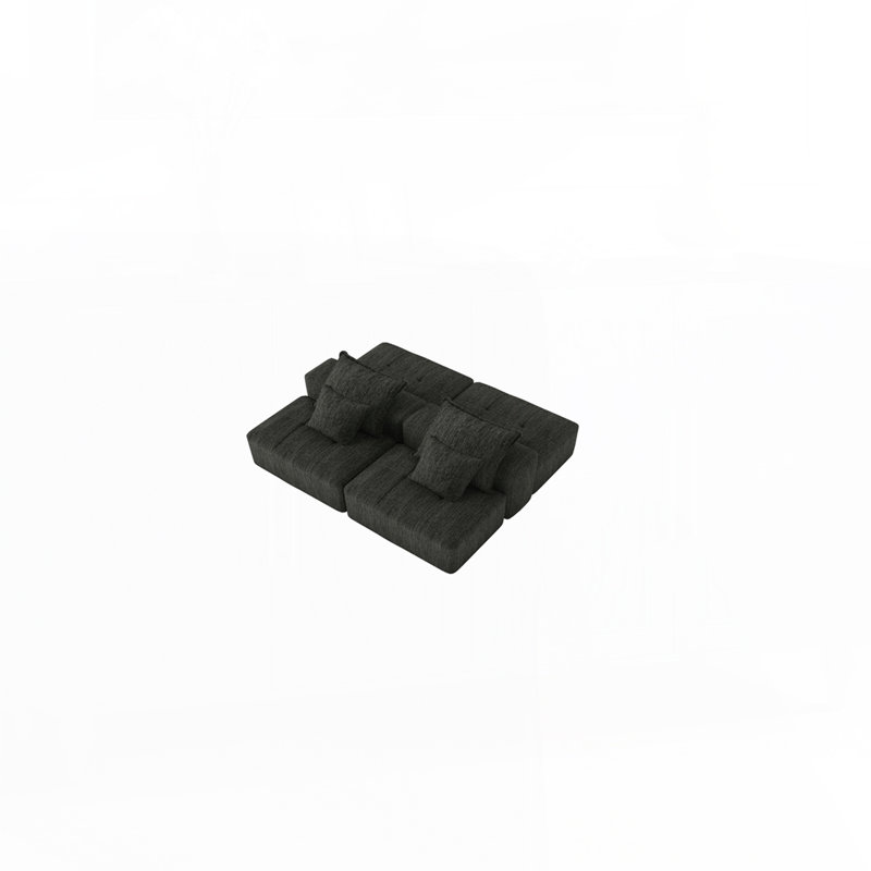 Canapé modulaire surdimensionné moderne avec 2 repose-pieds, Chenille noir
