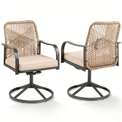 Ensemble de 2 chaises de patio pivotantes, chaises de salle à manger d'extérieur avec coussins, chaises de patio pivotantes en osier pour l'extérieur, cour, jardin, terrasse, porche, cuisine