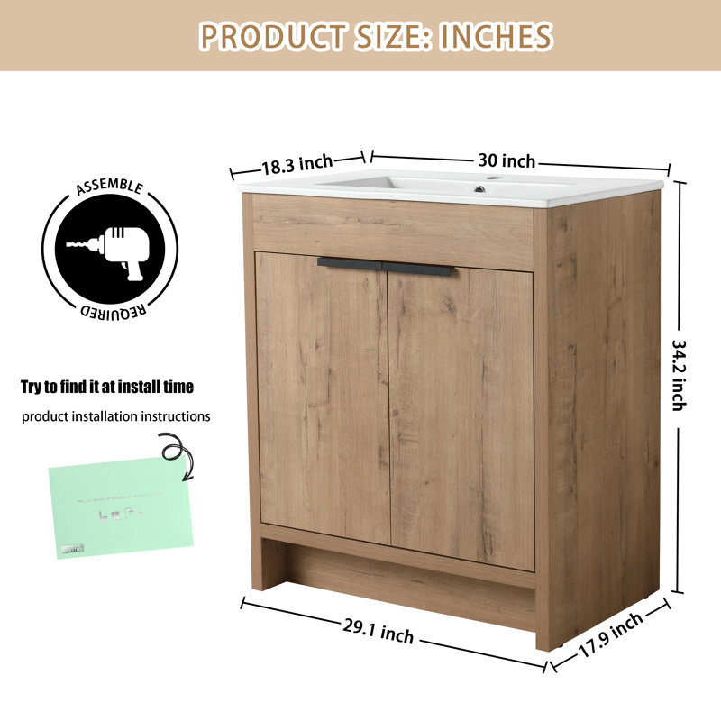 Leicia 30'' Single Bathroom Vanity with Ceramic Top, Beige