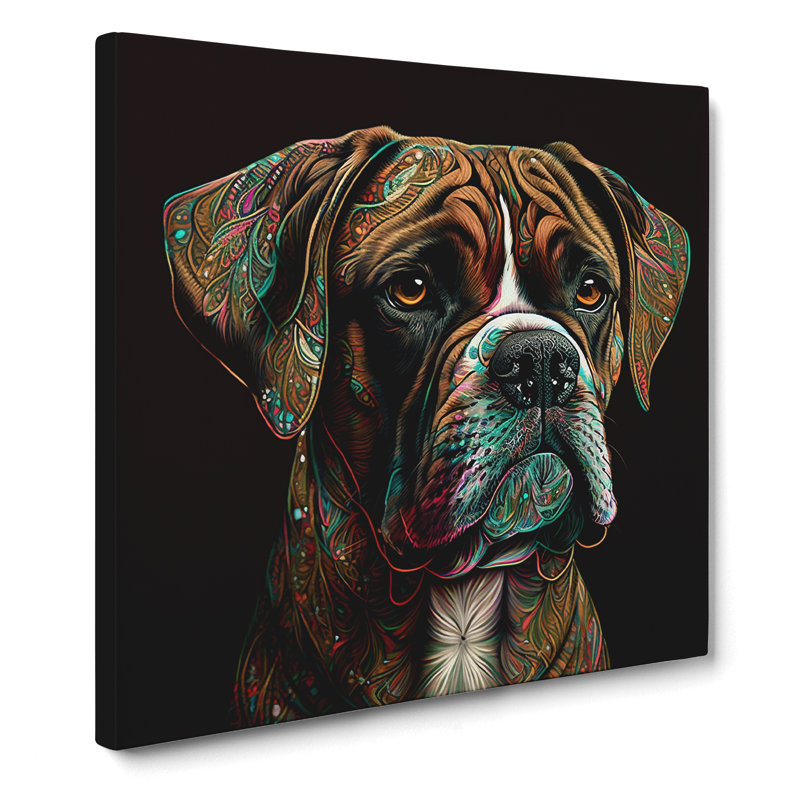 Boxer Dog Paisley - Wrapped Canvas - Framed Print, 35cm H x 35cm W x 3cm D