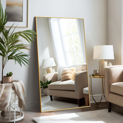 59''H x 35''W Rectangle Gold Metal Bathroom Vanity Mirror Modern Accent Mirror Decorative Wall Mirror for Living Room Bedroom Entryway