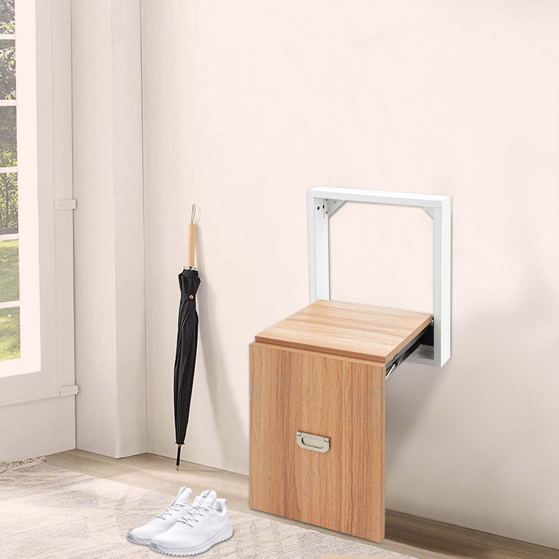 Tabouret à langer pliant mural multifonctionnel Modern, Blanc; brun