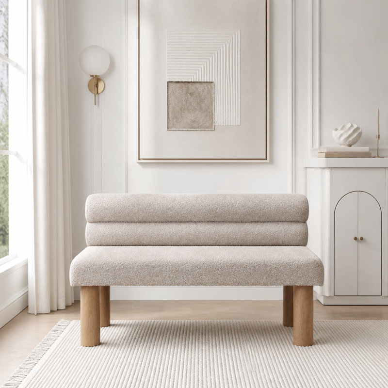 Mobilier de salle à manger rembourré Boucle, Gris clair / naturel