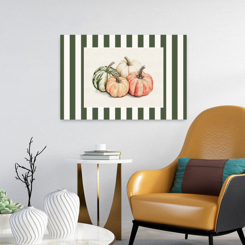 Citrouille - rayures, art mural contemporain abstrait, H 16 po x l 24 po
