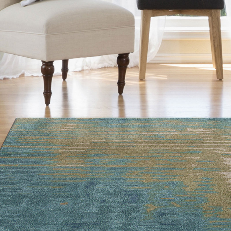 Handmade Tufted Wool Ocean Rug, Rectangle 5 pi x 7 pi 6 po