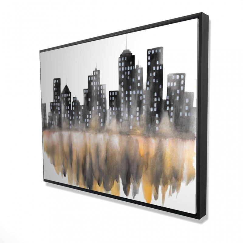 Reproduction de paysage urbain aquarelle jaune sur toile