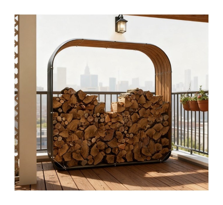 Support de rangement pour bois de chauffage en acier galvanisé avec pieds en caoutchouc gris foncé