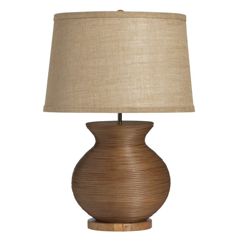 25.5" Wood Table Lamp With Beige Shade