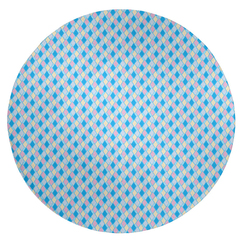 Tapis bleu ciel light losanges rétro, Rond 5 pi