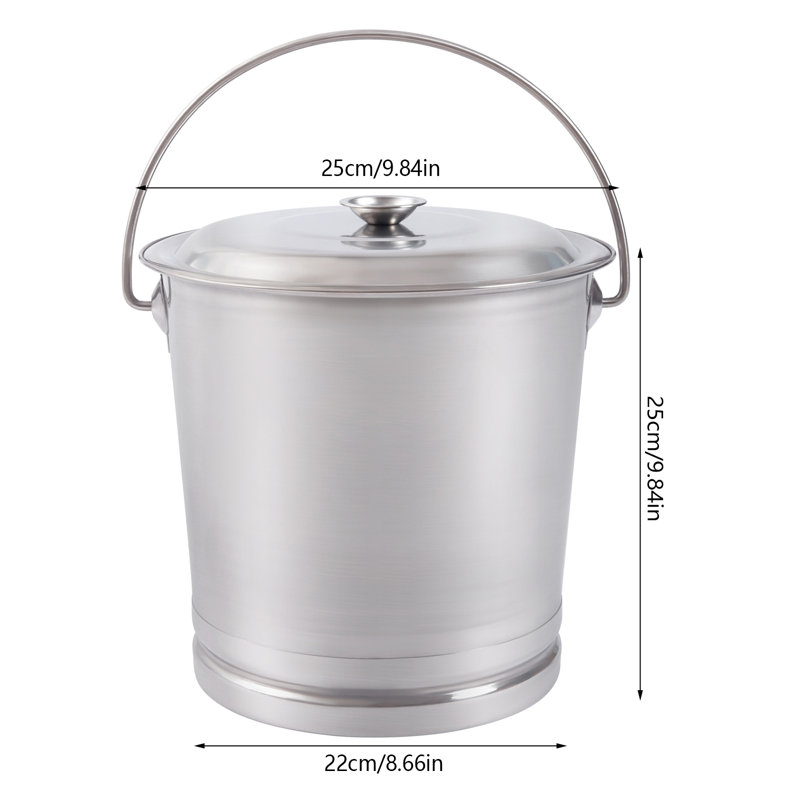 Seau en acier inoxydable avec couvercle Flosi 2 / 3,7 gallons, H 9,84 po x l 9,84 po x P 9,84 po