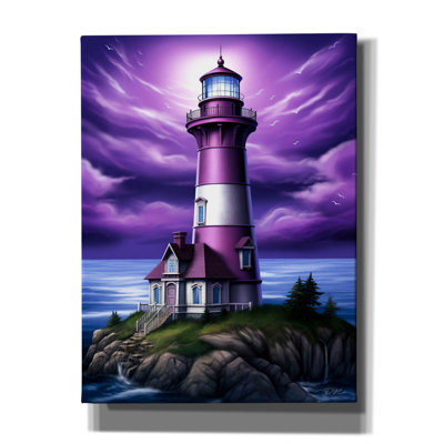 'Lighthouse Purple' by Momart Canvas Wall Art