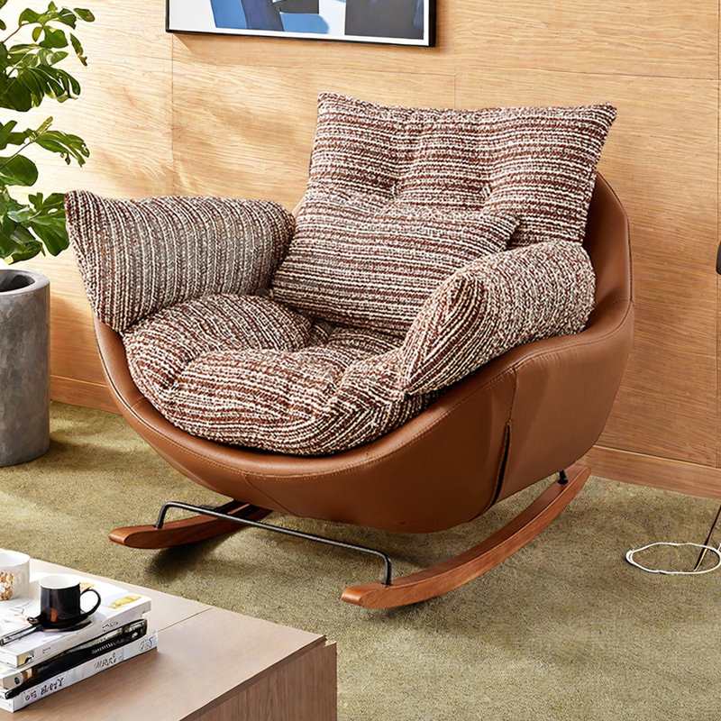 Single Living Room Cotton-linen Rocker Chair, Red/White/Orange