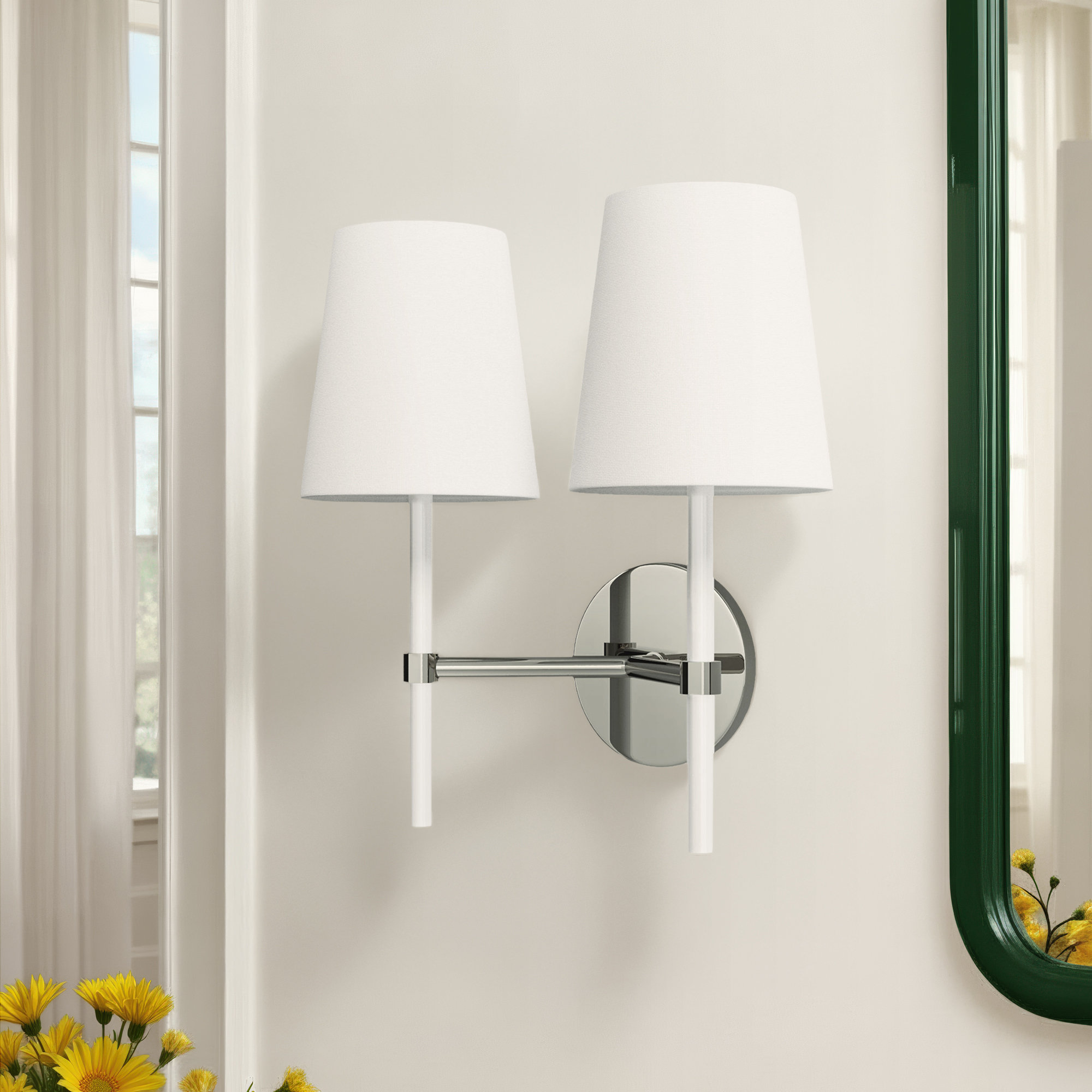 Tegan 2 Light Steel Dimmable Armed Sconce, Polished Nickel