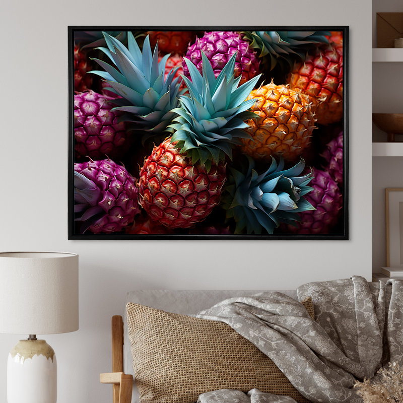 Nectar néon ananas III, Cadre flottant noir, H 16 po x l 32 po x P 1 po