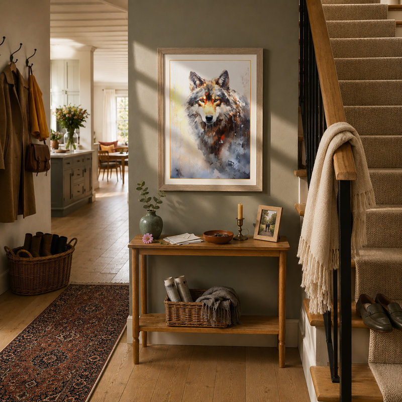 Quiet Wolf In Mist Boho - Print, A4 - 29.7 x 21.0 cm, Oak