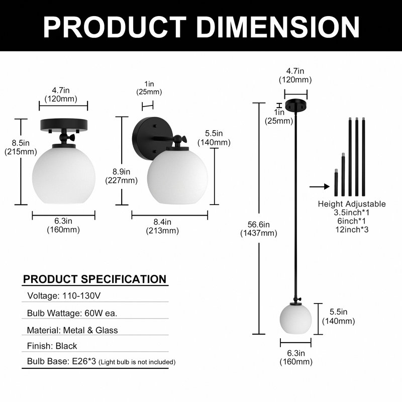 Choi 1-Light Wall Sconce Flush Mounted Pendant Lighting(3-Pack), Beige