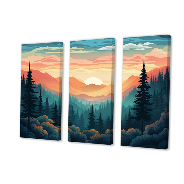 DesignArt Mountain Daydreams Sunset Over Forest Trees On Canvas 3 ...